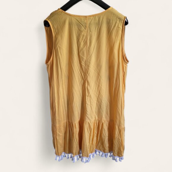Anandas Collection Boho Floral Tassled Yellow Tank Dress Embroidered Womens XL - Picture 3 of 9